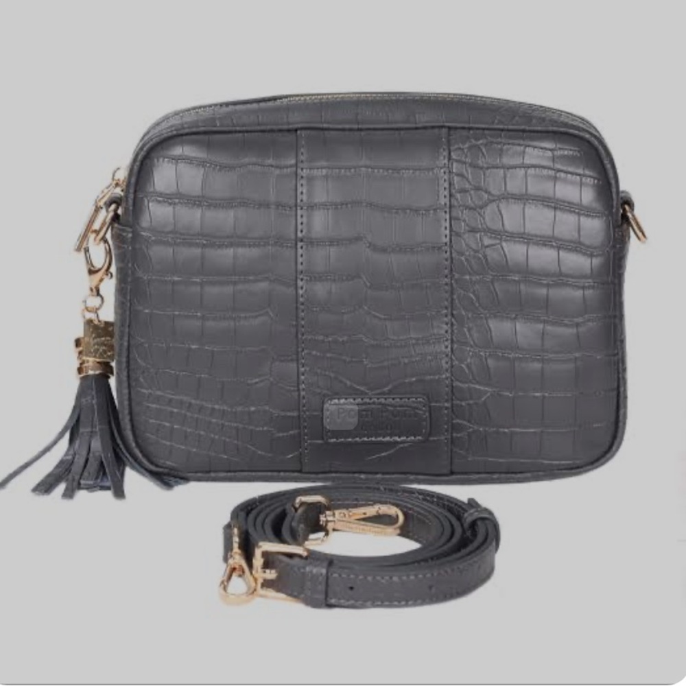 NWT Pom Pom London City Plus Croc bag in Slate Grey